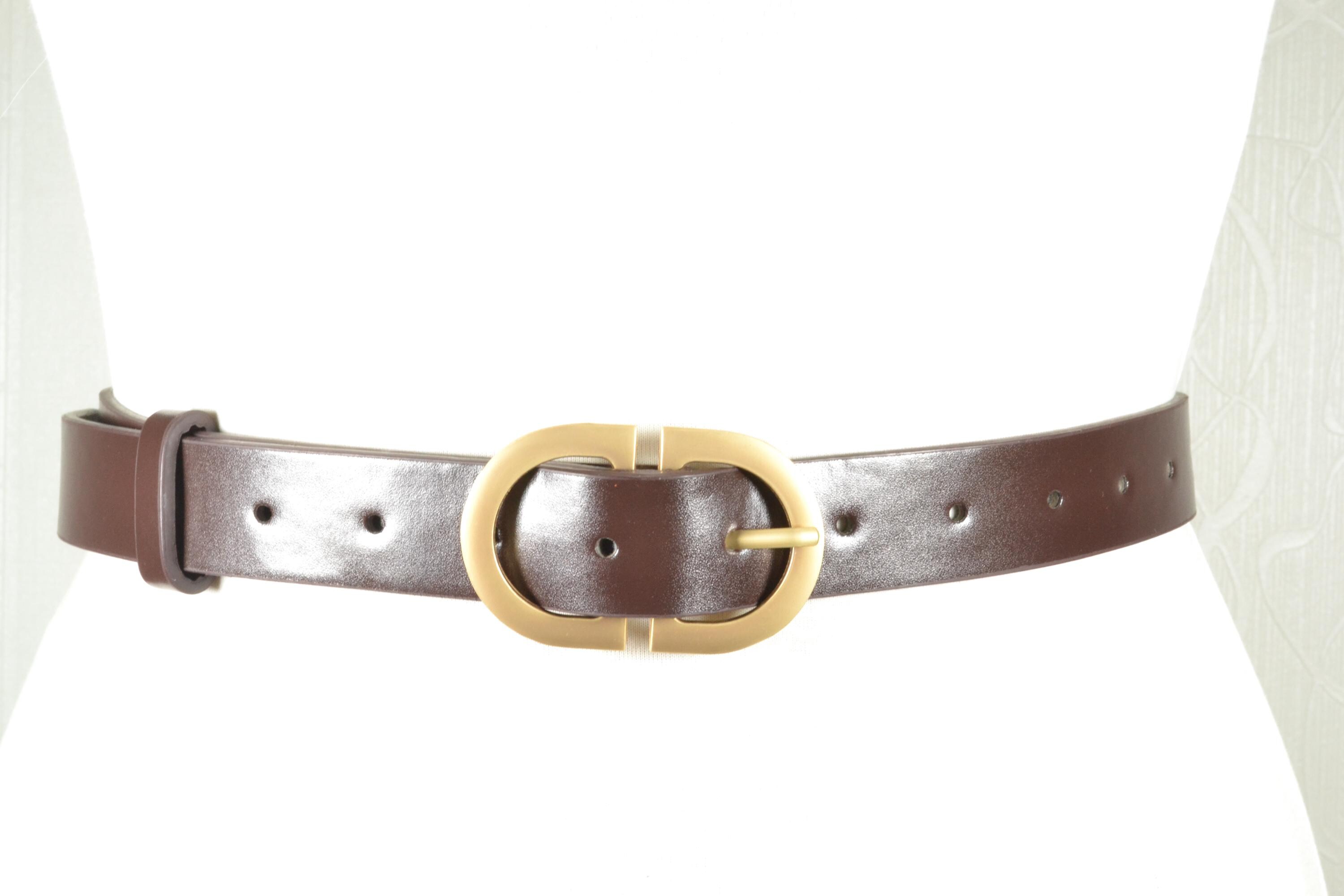 Brown Leather Belt Womens XS 26 Chocoloate Chunky Brass Buckle Boho‎ Western Vintage Chocolate Brown Braided Leather Belt With Round  main image 2
