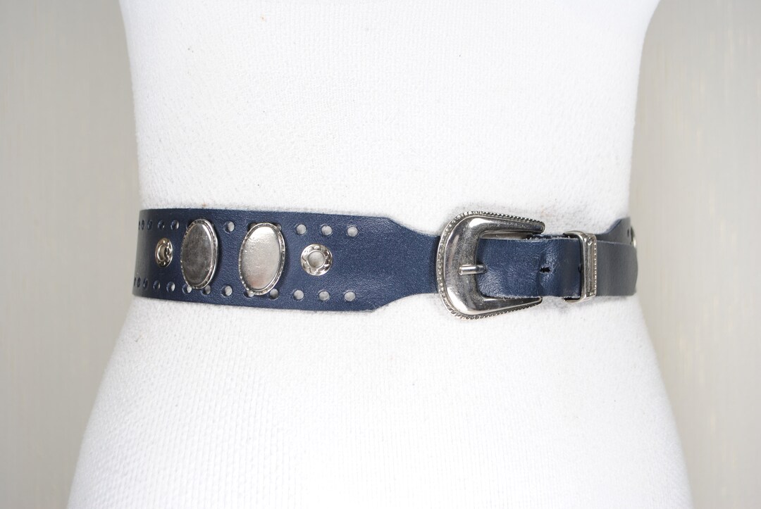 Navy Blue Embellished Cowgirl Leather Belt Etsy