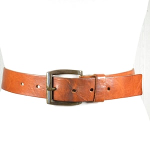 Tan Leather Belt with Brass Buckle, Minimalist Wide Waist Belt, Natural Leather Belt for Women, Handmade Brown Belt, Vintage Brown Belt