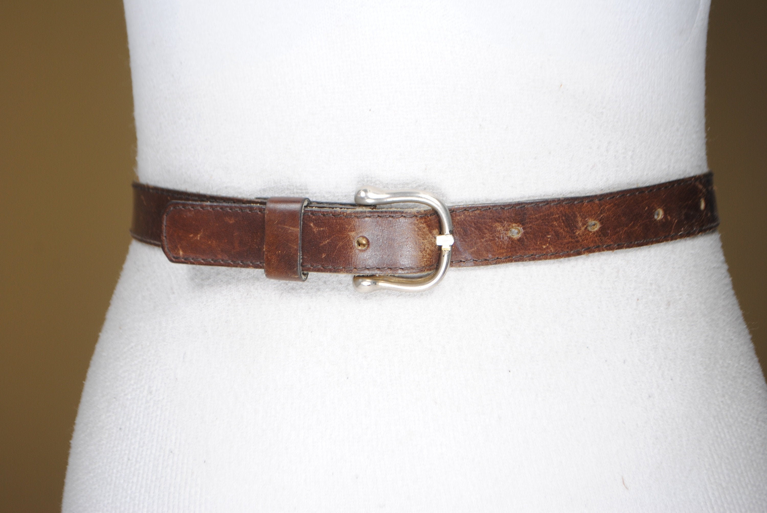 Brown Distressed Leather Belt, Vintage Rustic Belt With  display picture 1