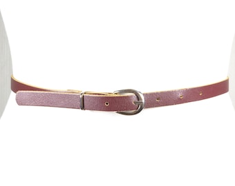 Skinny Burgundy Leather Belt for Women, Minimal Thin Waist Belt
