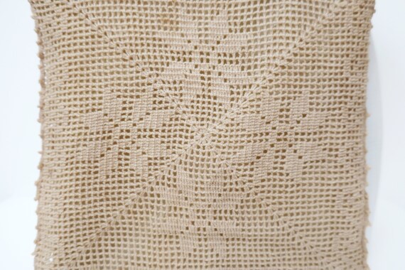1960s beige crochet hand bag for women with woode… - image 3