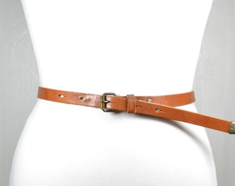 Vintage Super Skinny Double Wrap Leather Belt Brown Vintage  display picture 1