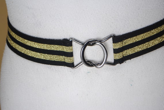 Vintage Black and Gold Striped Stretch Belt: Elastic Cinch  display picture 2