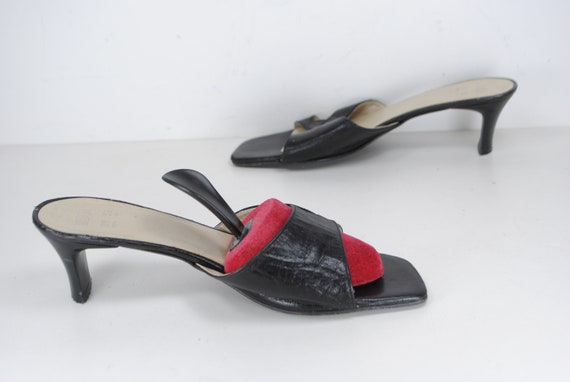 1990s minimalist black mules with square block he… - image 4