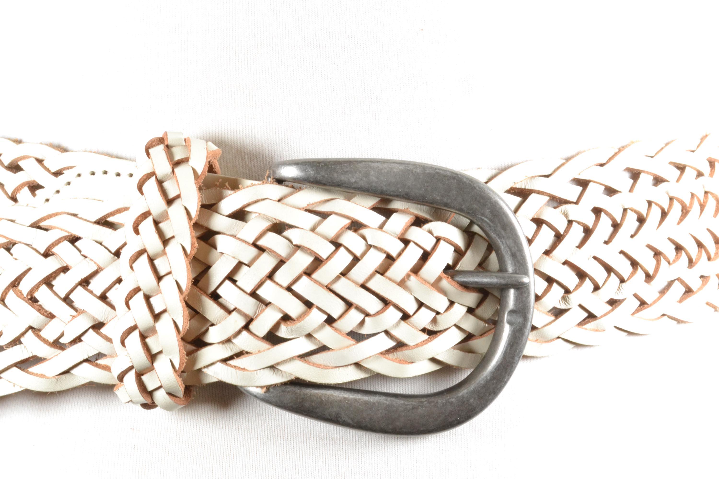 Wide White Braided Leather Belt: Boho Chic Woven Waist Belt 