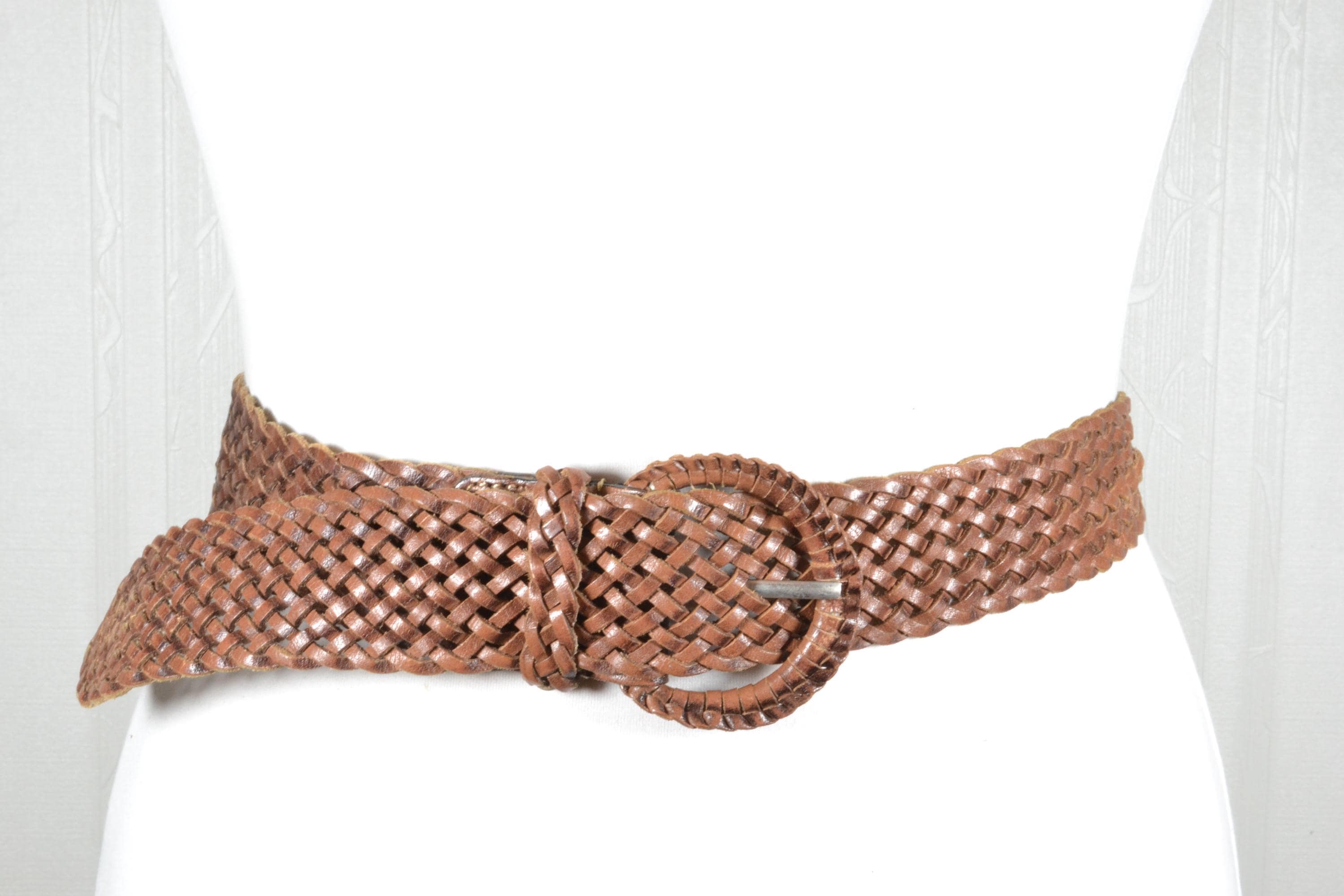 WCM Chocolate Espresso Brown Woven Leather Boho Hippie Belt Vintage Chocolate Brown Braided Leather Belt: Boho Style  main image 3