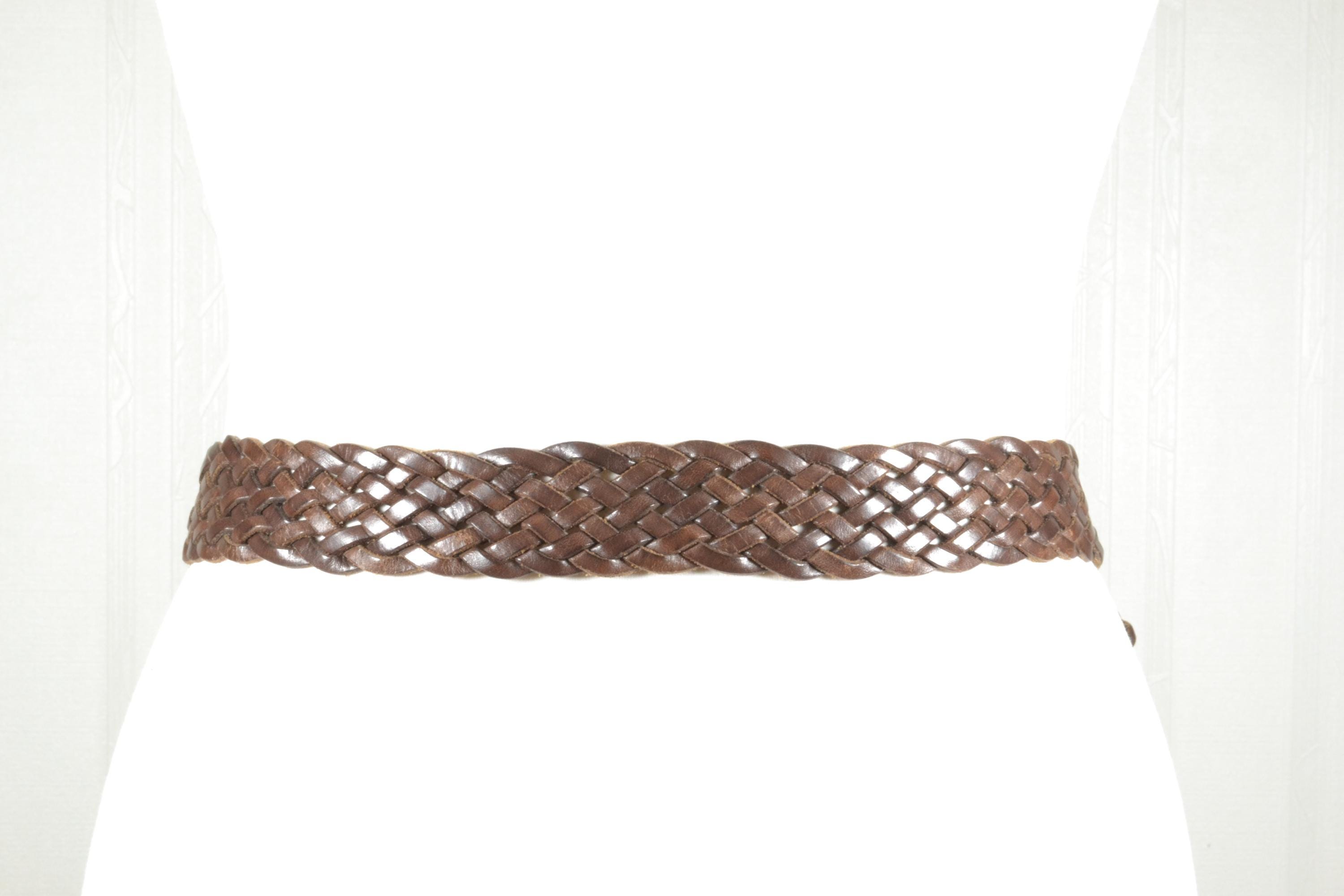 Vintage Brown Woven Leather Belt Talbots Braided Womens Medium Boho‎ Festival Vintage Chocolate Brown Braided Leather Belt: Boho Style  main image 2