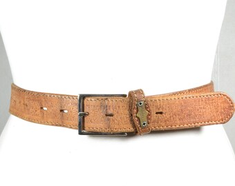 Vintage Women’s M Belt Handmade Ivory  Suede Tooled Brass Buckle Western Cowgirl Vintage Tooled Leather Belt for Women, Brown Western Belt  main image 3