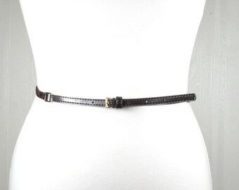 Vintage Brown Leather Skinny Belt: Adjustable Women's Waist Accessory