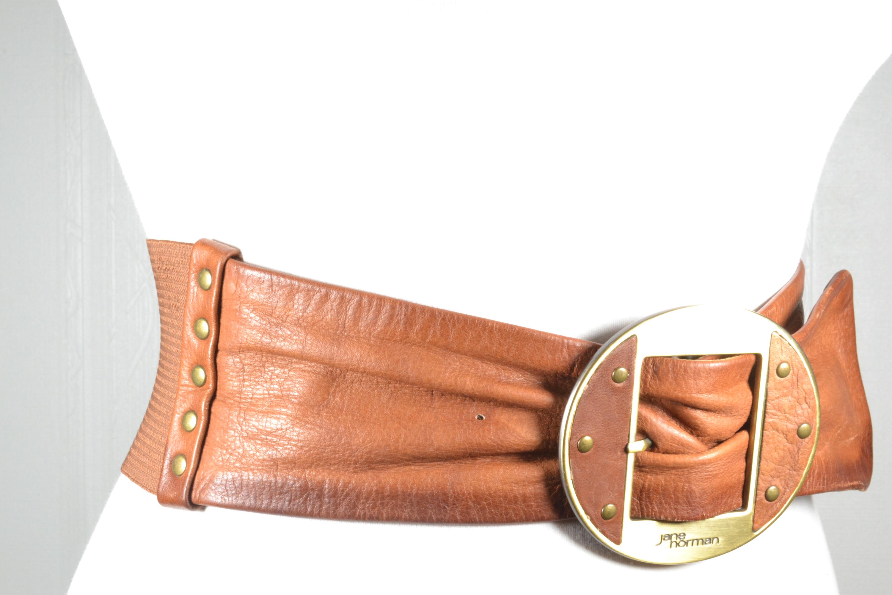 Boho brown vegan leather gold tone buckle belt AnnaRewick.  main image 2