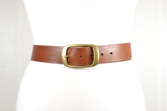 Wide Brown Tan Leather Belt With Brass Buckle - Etsy