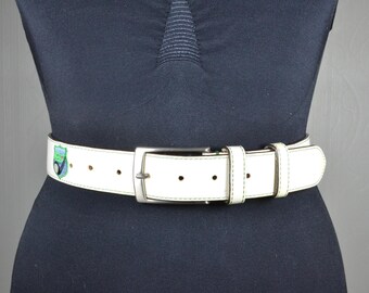 Vintage White Leather Belt, Elegant Monochrome Wide White  display picture 1