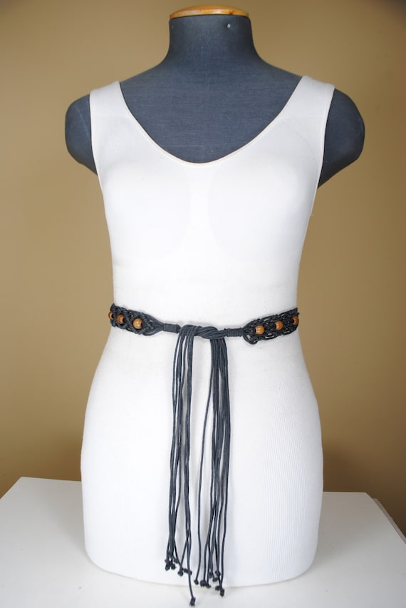 59'' Black Wood Cotton Belt, Women's Belts, coachella… Gem