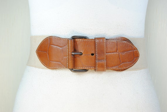 Beige Tan Brown Elastic Stretch Waist Belt for Wo… - image 1