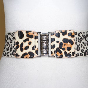 Black Wide Leopard Stretch Belt for Women, Animal Print Elastic Cinch Belt, Corset Leopard Belt, Vintage Leopard Fashion Belt