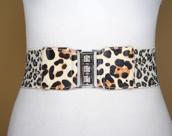 5 Vintage 80\'s 90\'s Womens Stretch Belts Wide Retro Glam Corset Animal Print Lot Wide Leopard Pony Hair Stretch Belt: Beige Brown Corset - Etsy main image 2