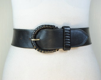 Black wide leather belt for women 2 inch black waist belt