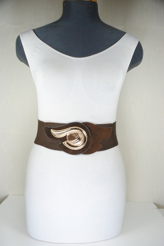 Wide Elastic Brown Belt Stretchy Corset Belt with Double Gold Buckle Waist Belt Worry-Free Women main image 2