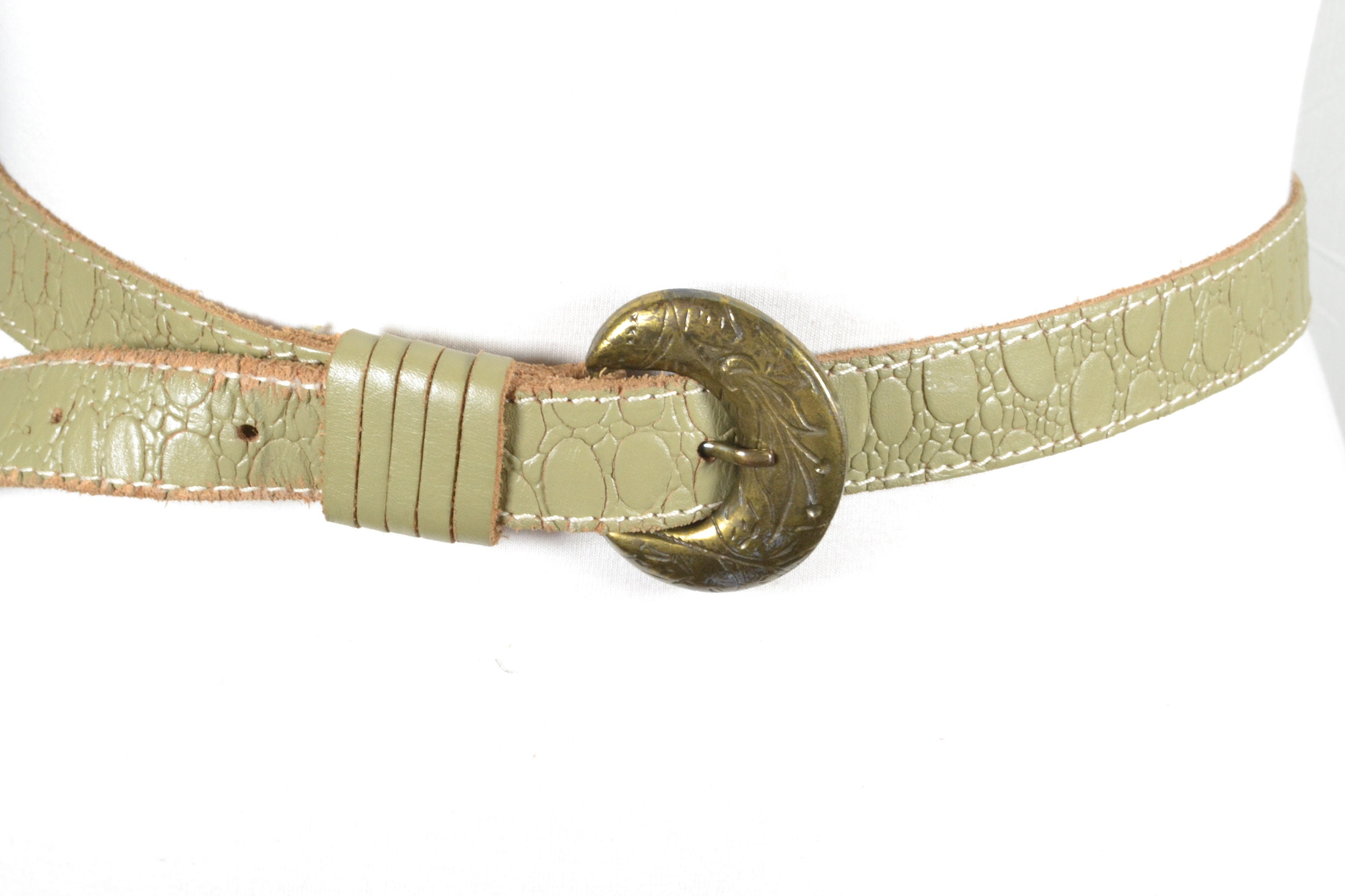 Belt Vintage Women\'s Leather Western Olive Green Designer Cowboy Unisex Classic Leather Cowboy Green Belts for Women for sale | eBay main image 4
