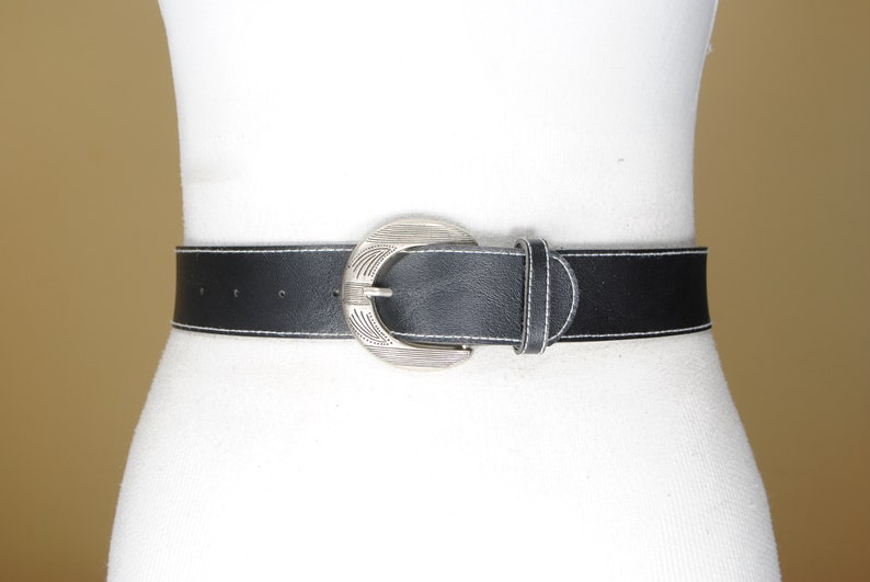 Plain Black Leather Belt for Women With Silver Engraved Buckle - Etsy