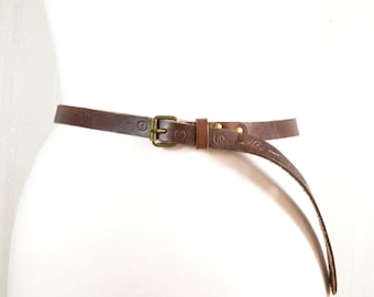 Skinny Brown Leather Belt for Women - Vintage