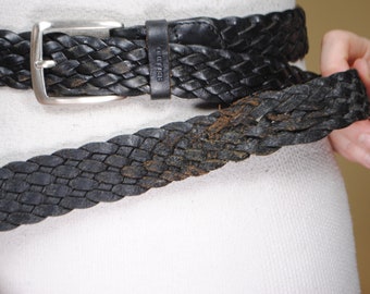Black Woven Leather Belt: Wide Braided Design - Etsy display picture 3