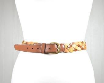 Cinturón de cuero trenzado marrón: estilo bohemio tejido multicolor