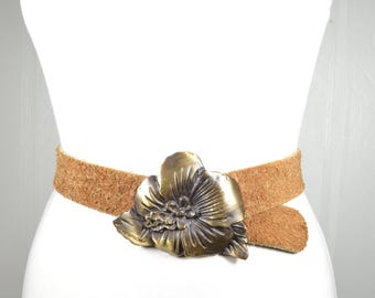 Size 38 1973 Handcrafted Brown Floral Leather Belt Intricate Buckle by Gonys Size 38 1973 Handcrafted Brown Floral Leather Belt Intricate  main image 3