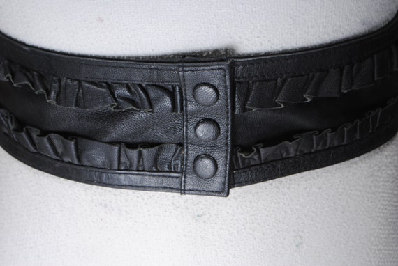 Wide Black Leather Ruffle Stretch Belt - Vintage Style - Etsy