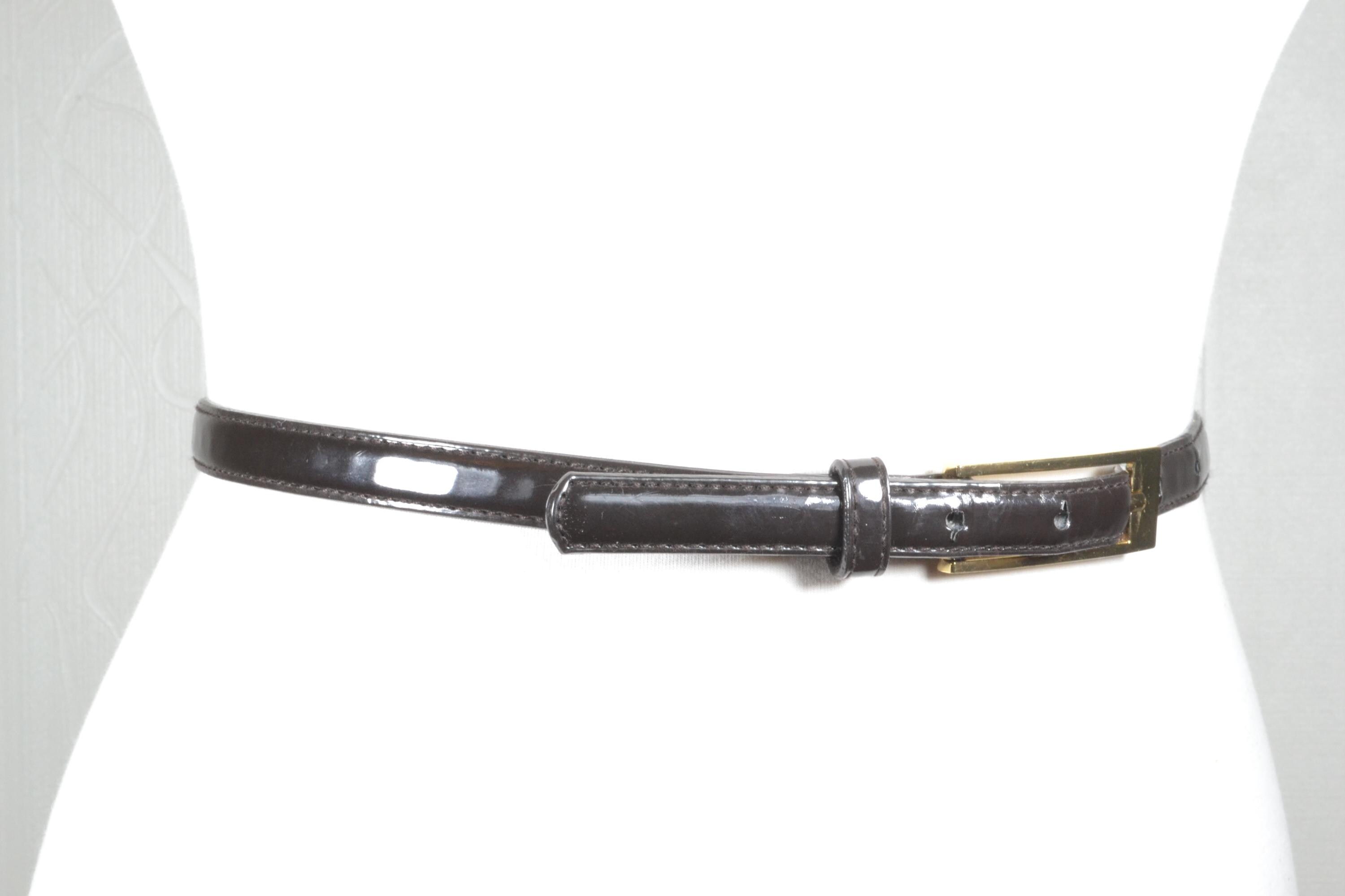 Vintage Black Patent Leather Skinny Belt with Gold-Tone Buckle Buy Black Patent Leather Belt - Gold Rounded Buckle  main image 4