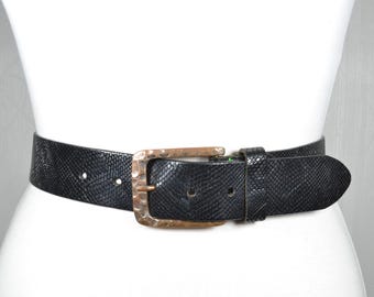 Black Leather & Gold Vintage Carlisle Belt - Size US 28 - Etsy display picture 3
