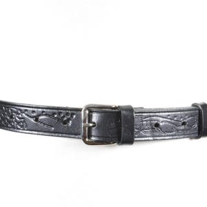 Vintage Black Leather Belt with Classic Silver Buckle for Women, Black Tooled Leather Belt, Animal Motif Western Belt, Men Women Black Belt