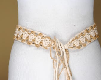 70s Cream Macrame Boho Hippie Festival Chic Belt | Woven  display picture 1