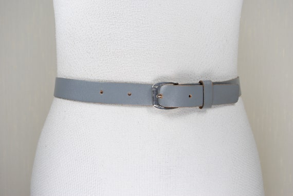Skinny Gray Leather Belt for Women. Light Grey Tr… - image 2