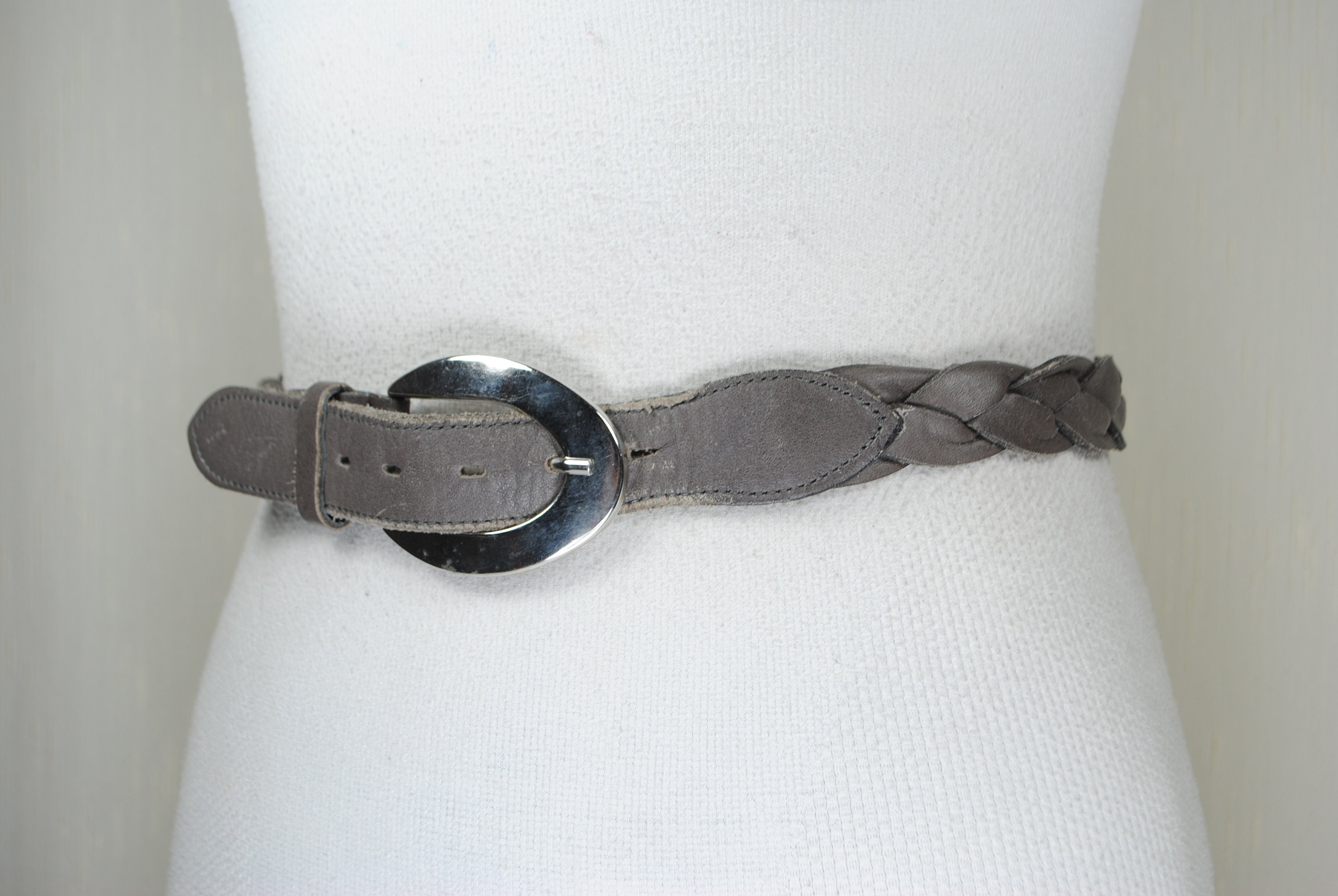 Vintage Gray Braided Belt With Silver Buckle - Etsy