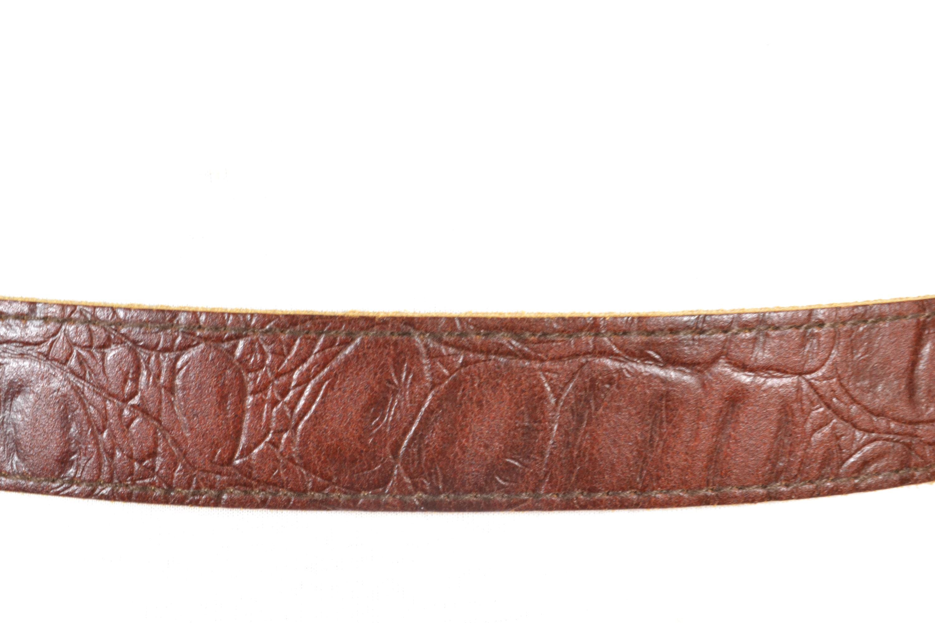 Brown Embossed Leather Belt for Women, Croc Pattern Belt  display picture 2