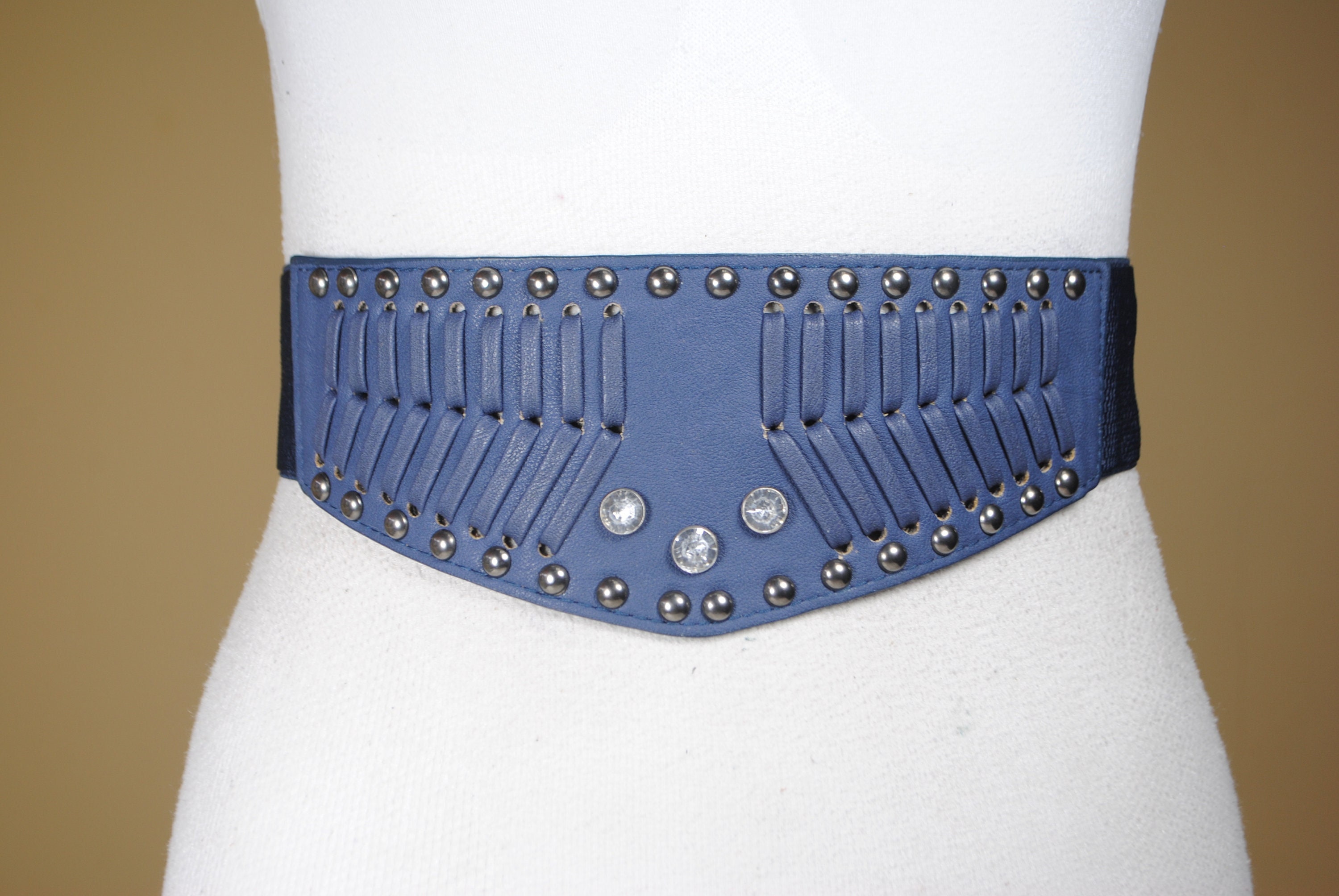 Wide Navy Blue Corset Stretch Belt Etsy