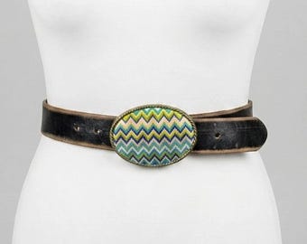 90s Black Lizard Grain Embossed Leather Belt | Minimal Black  display picture 3