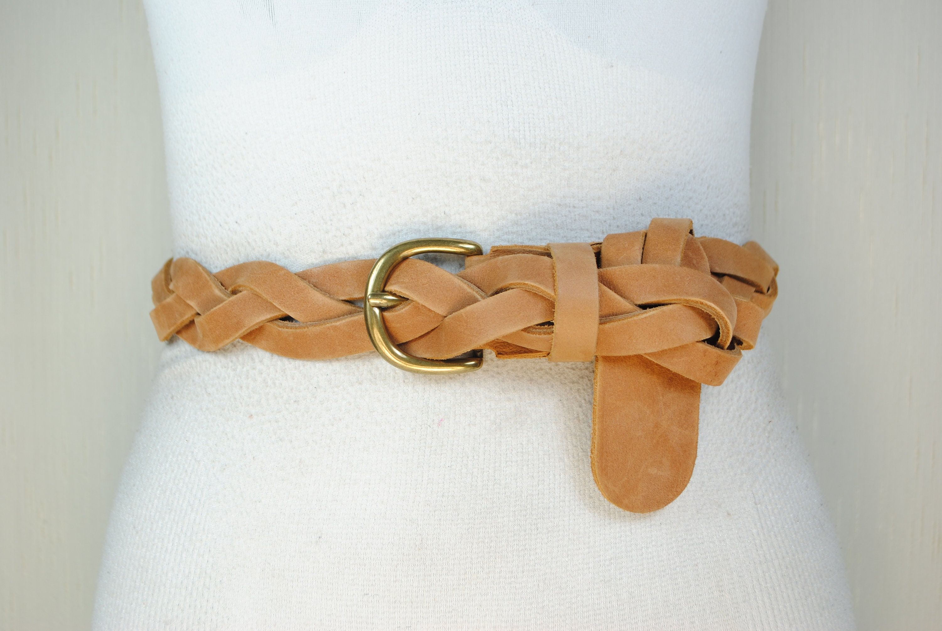 Genuine Leather Womens Brown Braided Belt With Brass Buckle Size Large Women main image 4