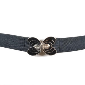 Vintage Black Elastic Belt With Silver Butterfly Buckle  display picture 2