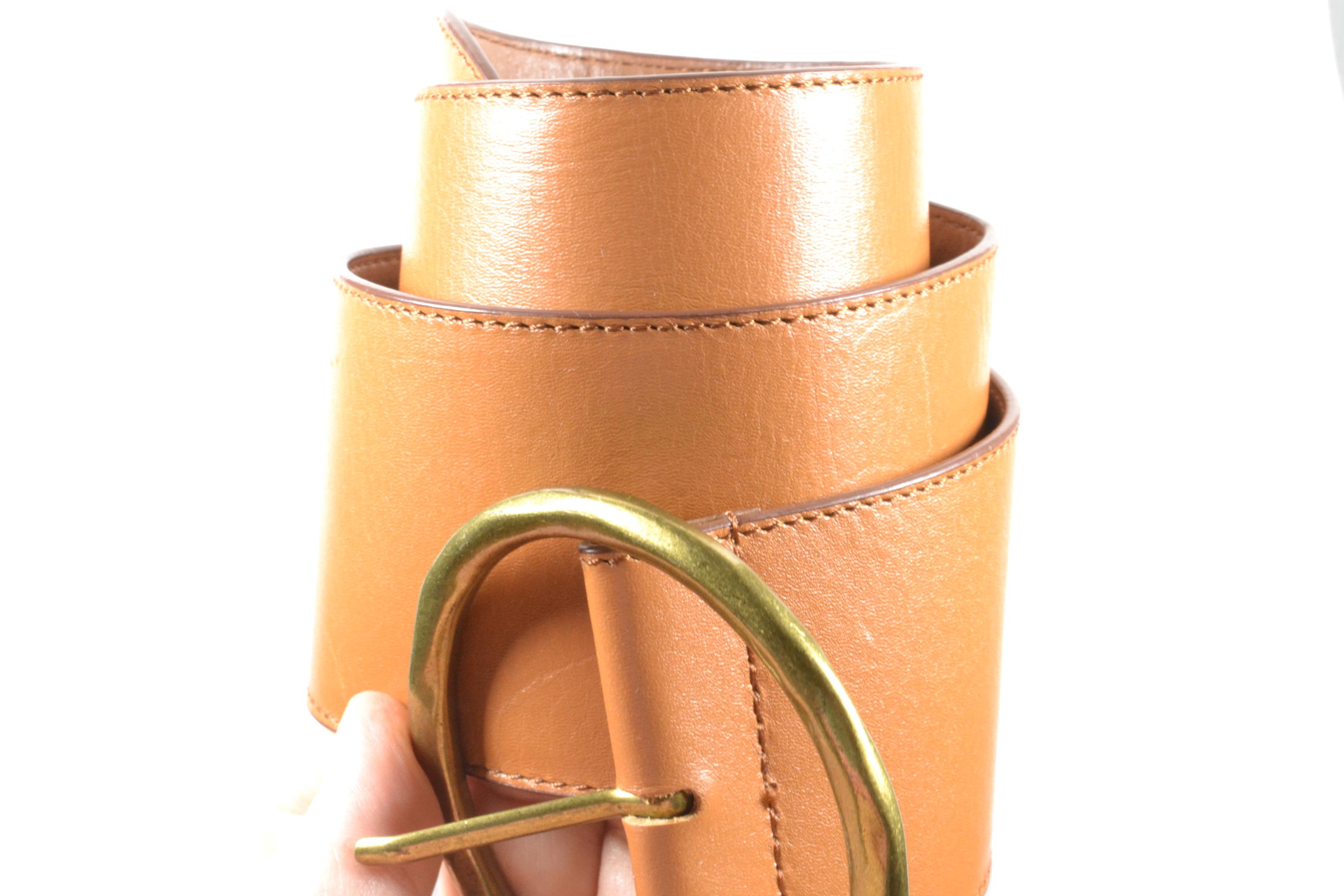 Vintage‎ Comme Des Faus Brown Leather Belt Camel × Leather × Vintage Vintage 90s Brown Camel Trophy  main image 2