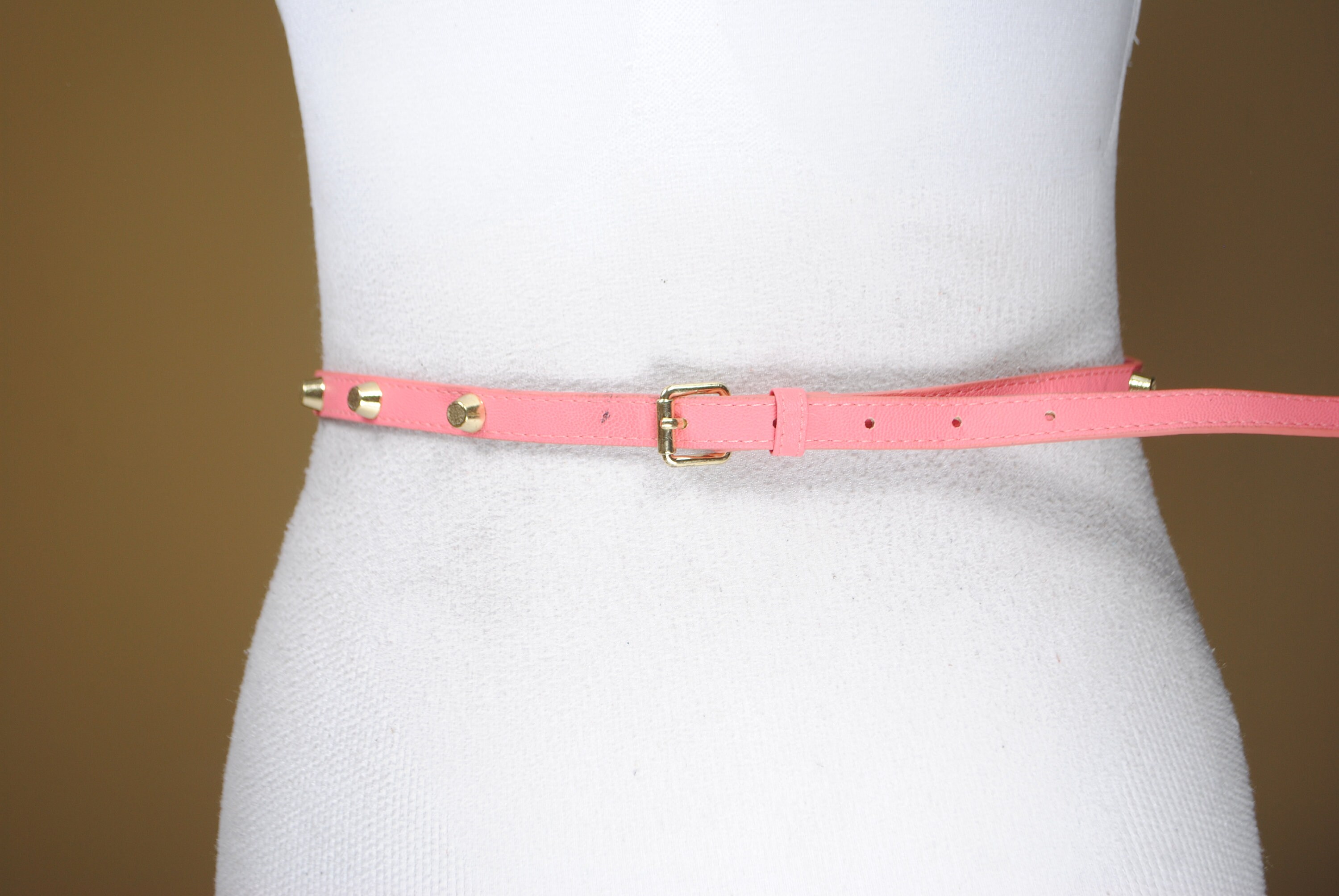 Skinny Washed Pink Belt Pink Studded Belt Pink Riveted Belt Etsy UK