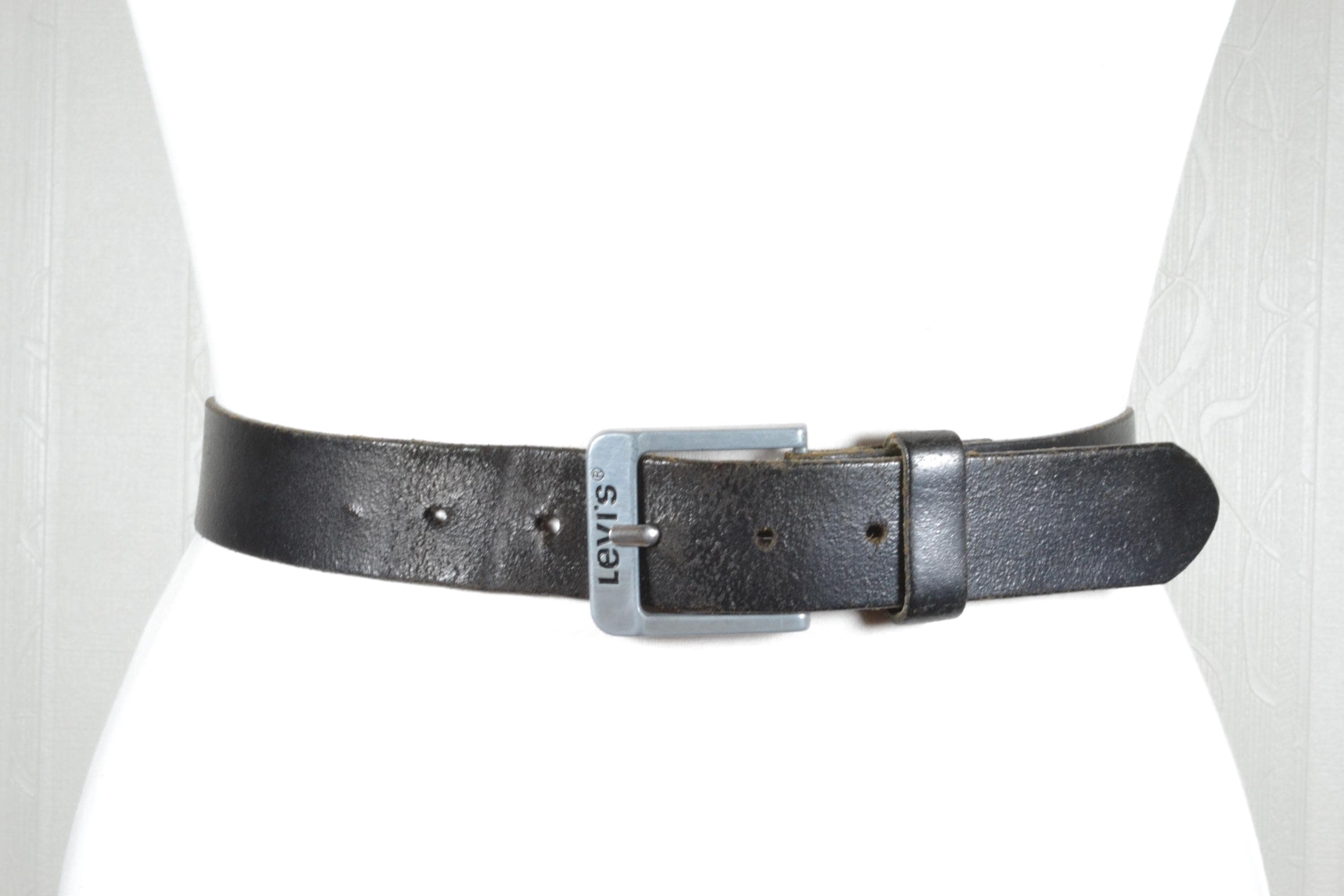 Vintage Levi's Black Leather Belt With Silver Logo Buckle