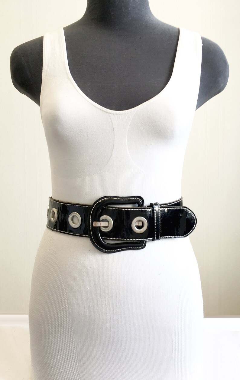 1980s Black patent latex belt for women | Etsy