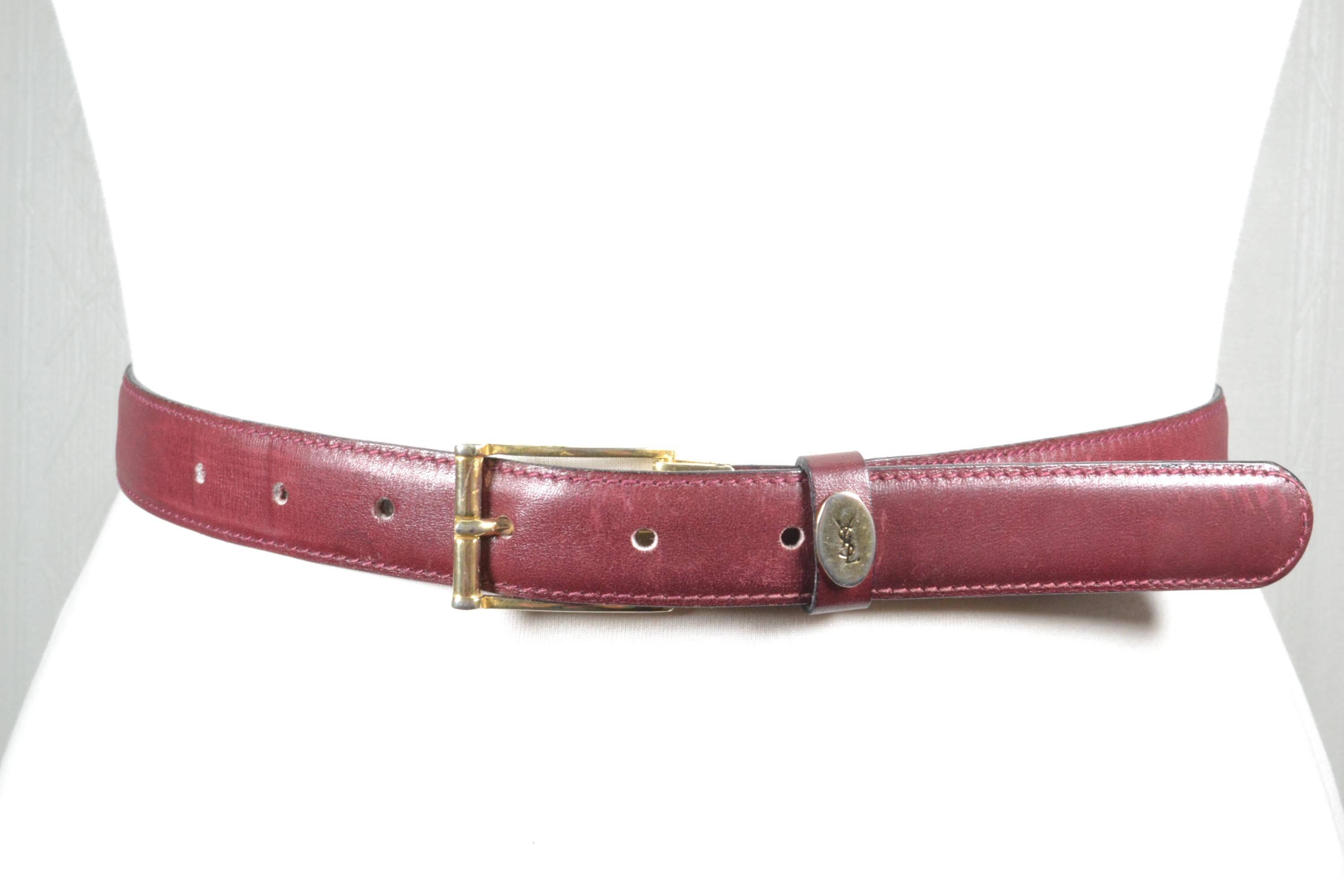 Yves Saint Laurent ヴィンテージ レザー ベルト レディース Vintage Yves Saint Laurent Burgundy Leather Belt, YSL Gold