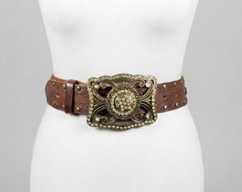 Ornate Gold Rhinestone Buckle Thick Black Belt Size 32 Black Satin Belt With Gold Rhinestone Buckle - Etsy main image 3