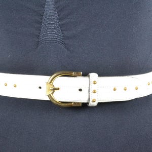 White Studded Leather Belt for Women, White Belt with Gold Buckle, Vintage 80s White Belt, Padded Leather Statement Belt, Glam Rock Belt