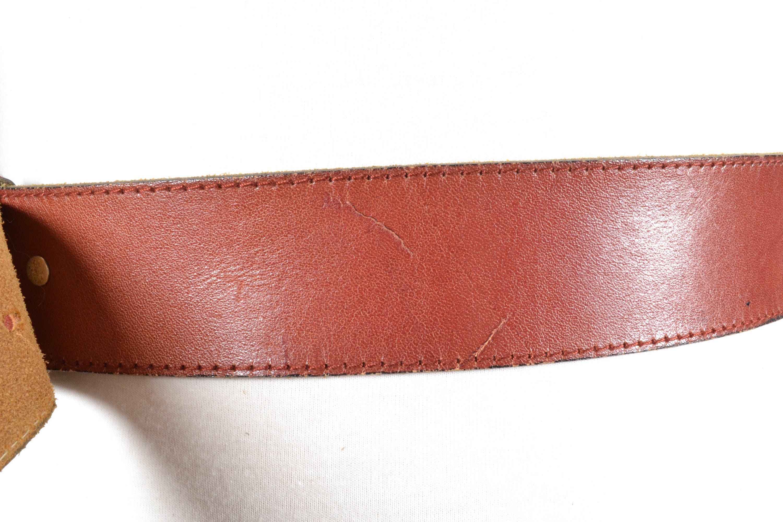 Vintage Brown Tan Genuine Leather boho Hippie Retro woven Belt 70s 80s Wide Brown Tan Leather Cotton Rope Woven Belt  main image 4