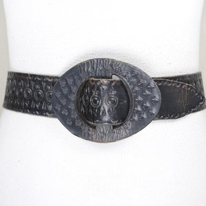 Black Wide Embossed Leather Belt for Women, Western Statement Belt, Unique Cowgirl Waist Belt, Vintage Boho Black Belt